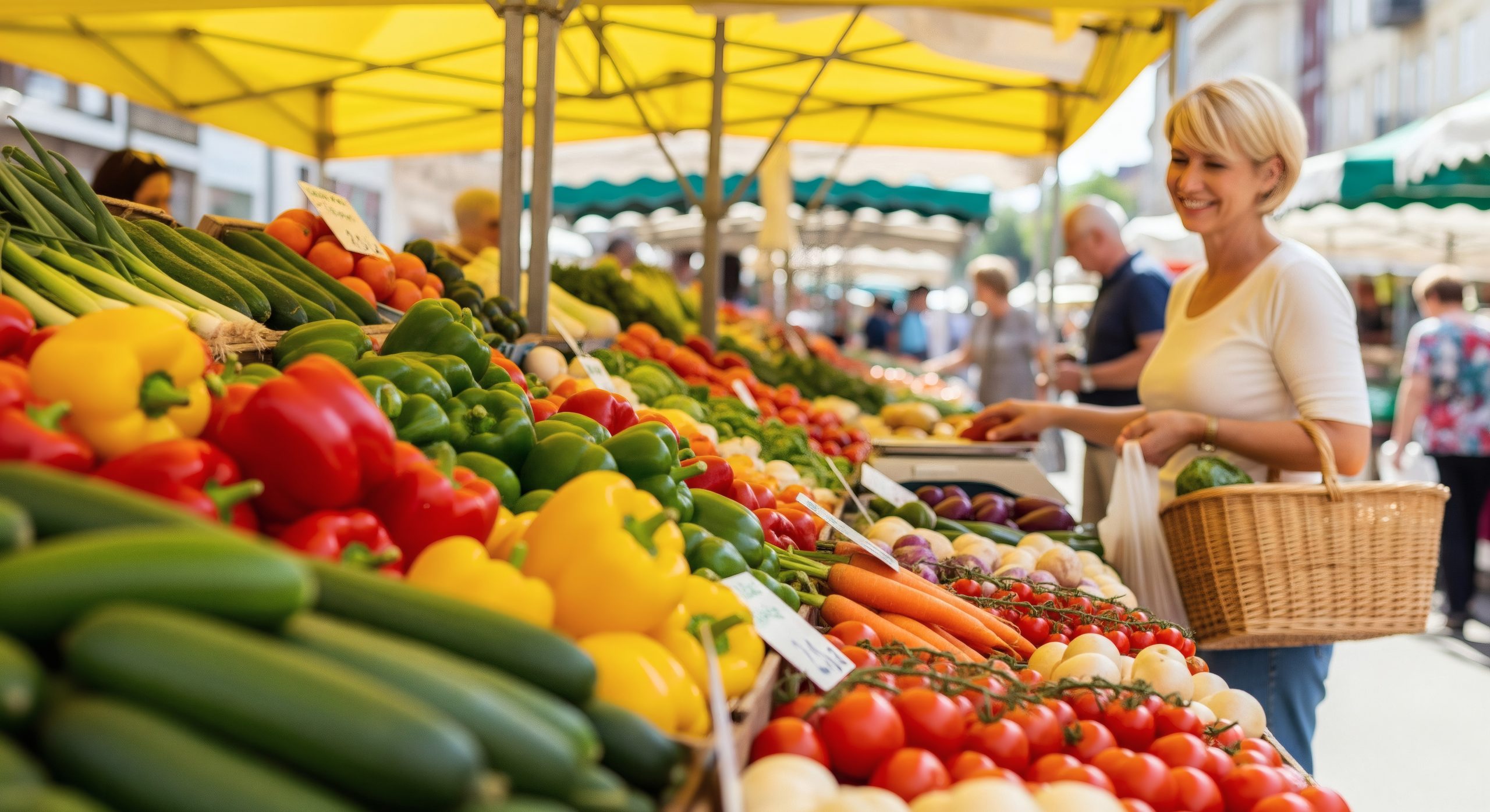 femme blonde au marché